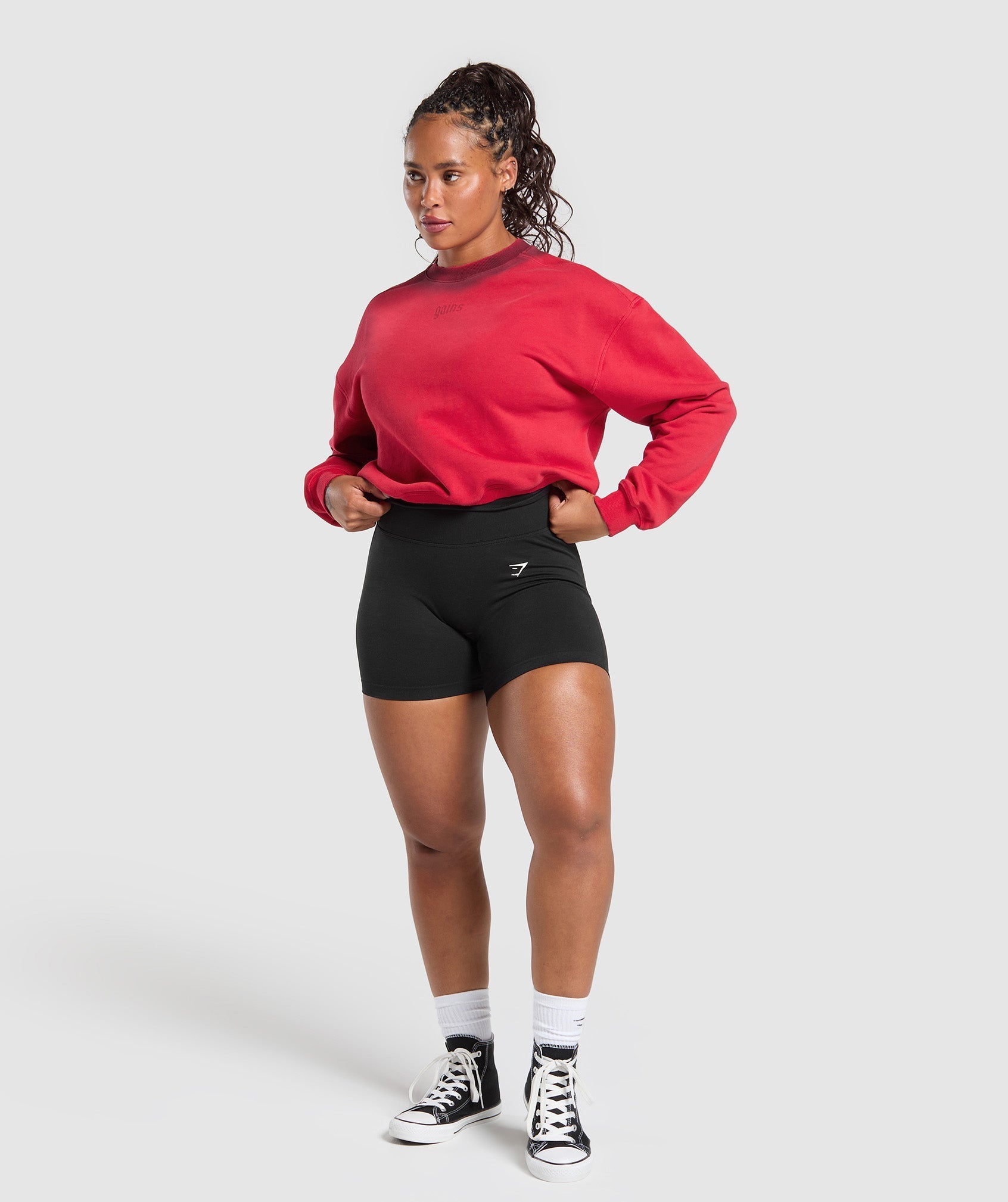 Gymshark Gains Washed Loopback Crew Neck - Conditioning Red/Sets Red