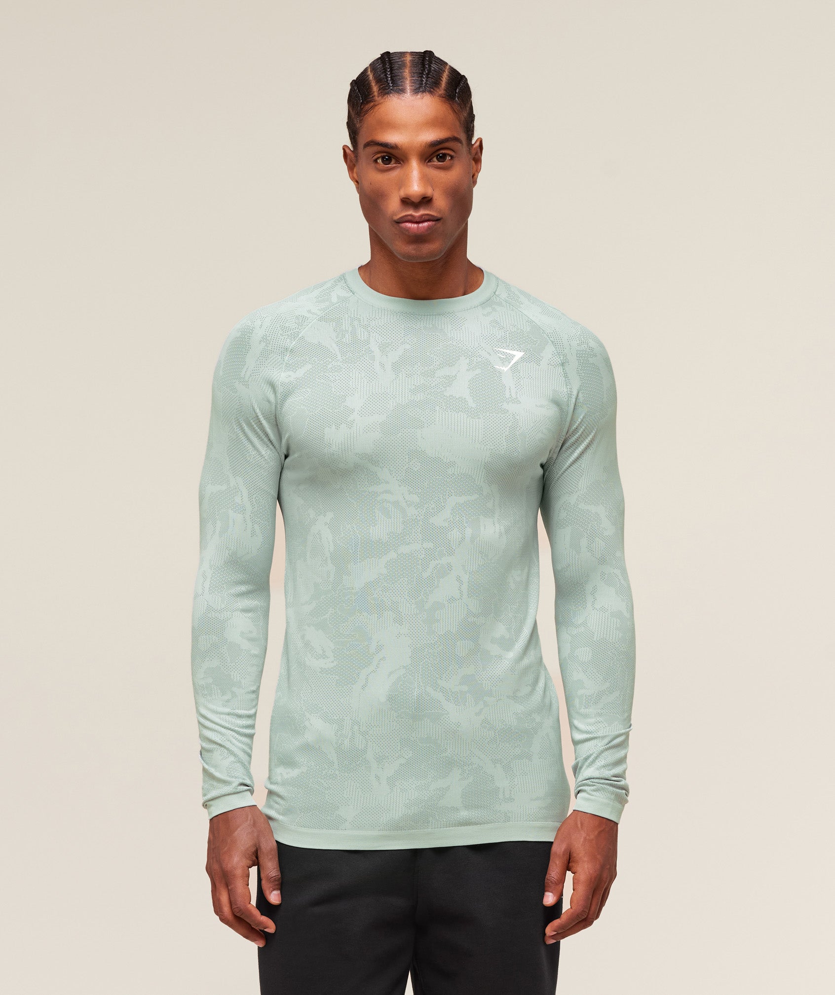 Gymshark Geo Seamless Long Sleeve T-Shirt - Morning Blue/Celeste Blue