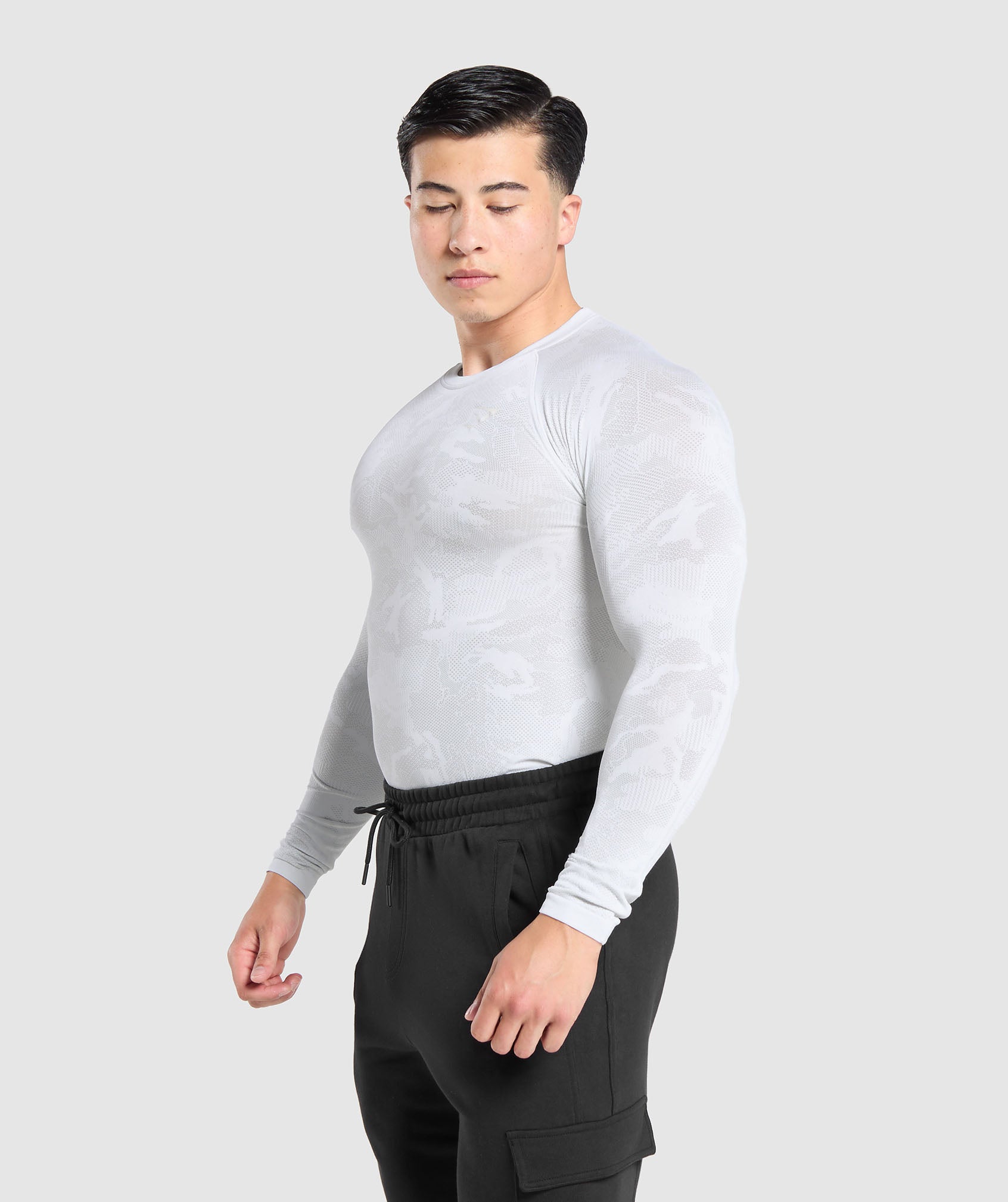Gymshark Geo Seamless Long Sleeve T-Shirt - White/Light Grey
