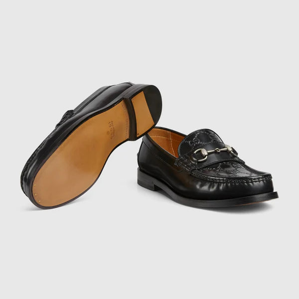 Gucci GG Embossed Horsebit Leather Loafers – Black