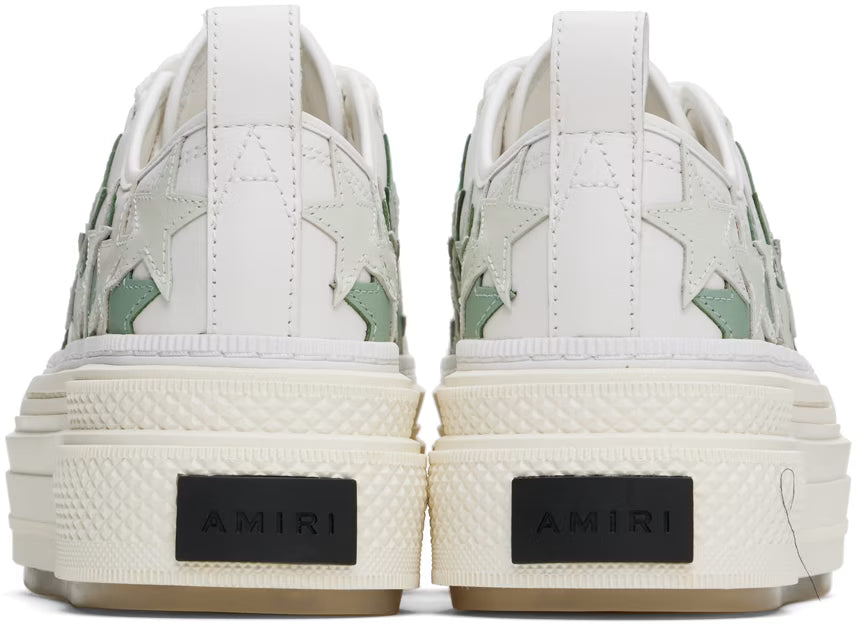 AMIRI White & Green Platform Stars Court Low Sneakers