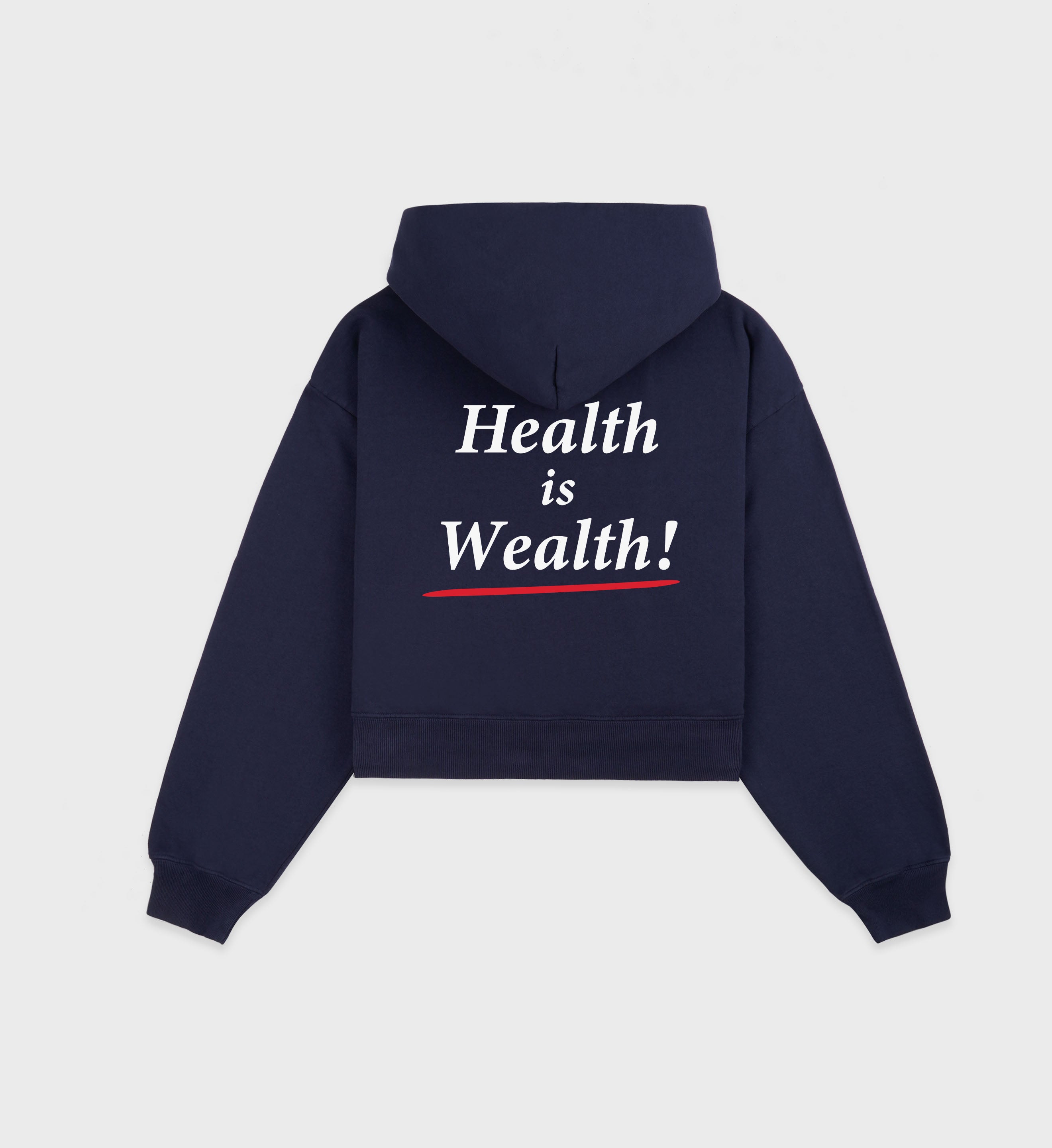 Health is Wealth Cropped Hoodie - Navy/White/Fire Red