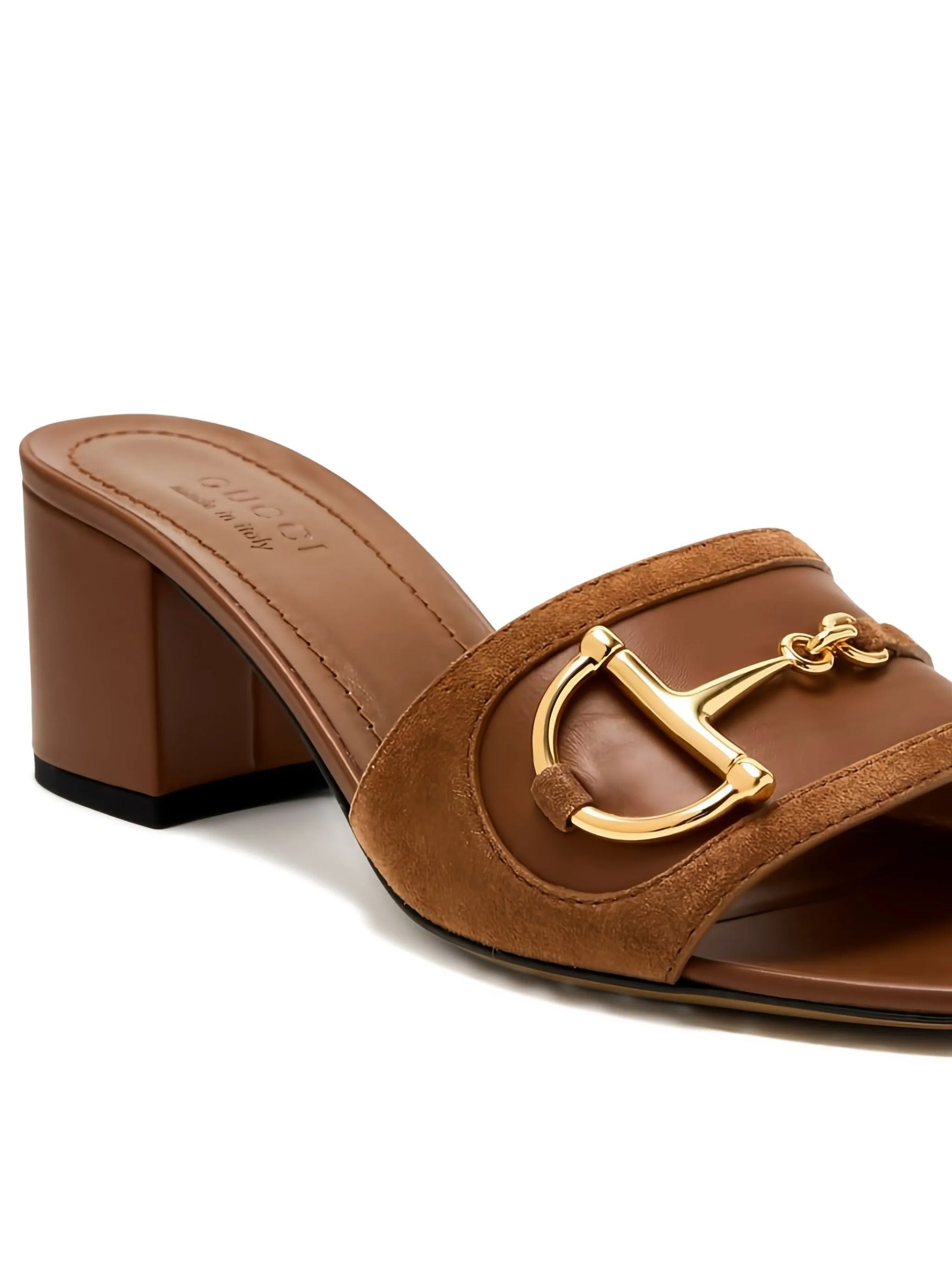 The Horsebit Block Heel Sandals – Brown