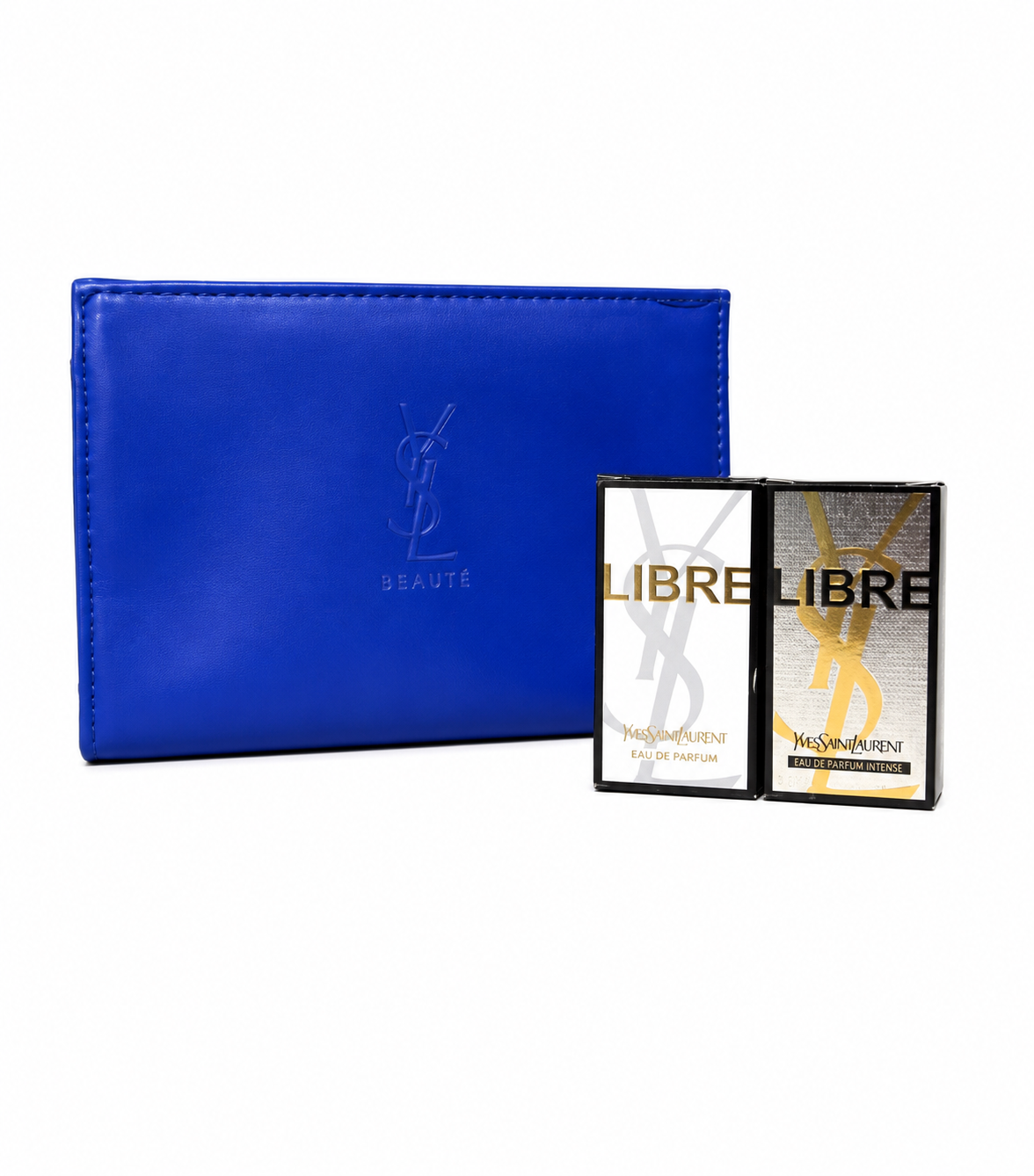 Yves Saint Laurent Makeup Bag blue with YSL 2 libre perfume 7.5ml EACH