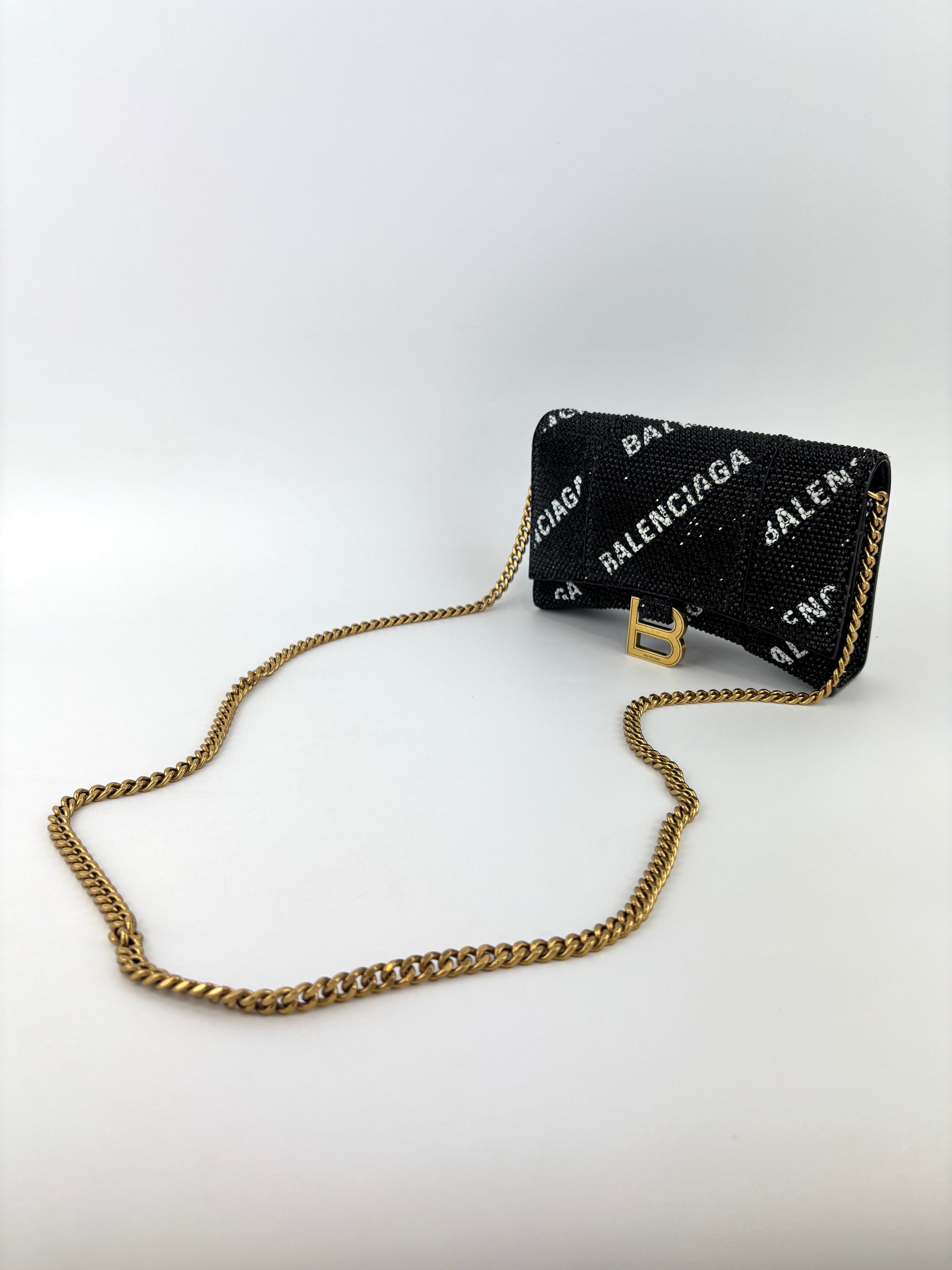 Balenciaga Hourglass Wallet On Chain Black Suede