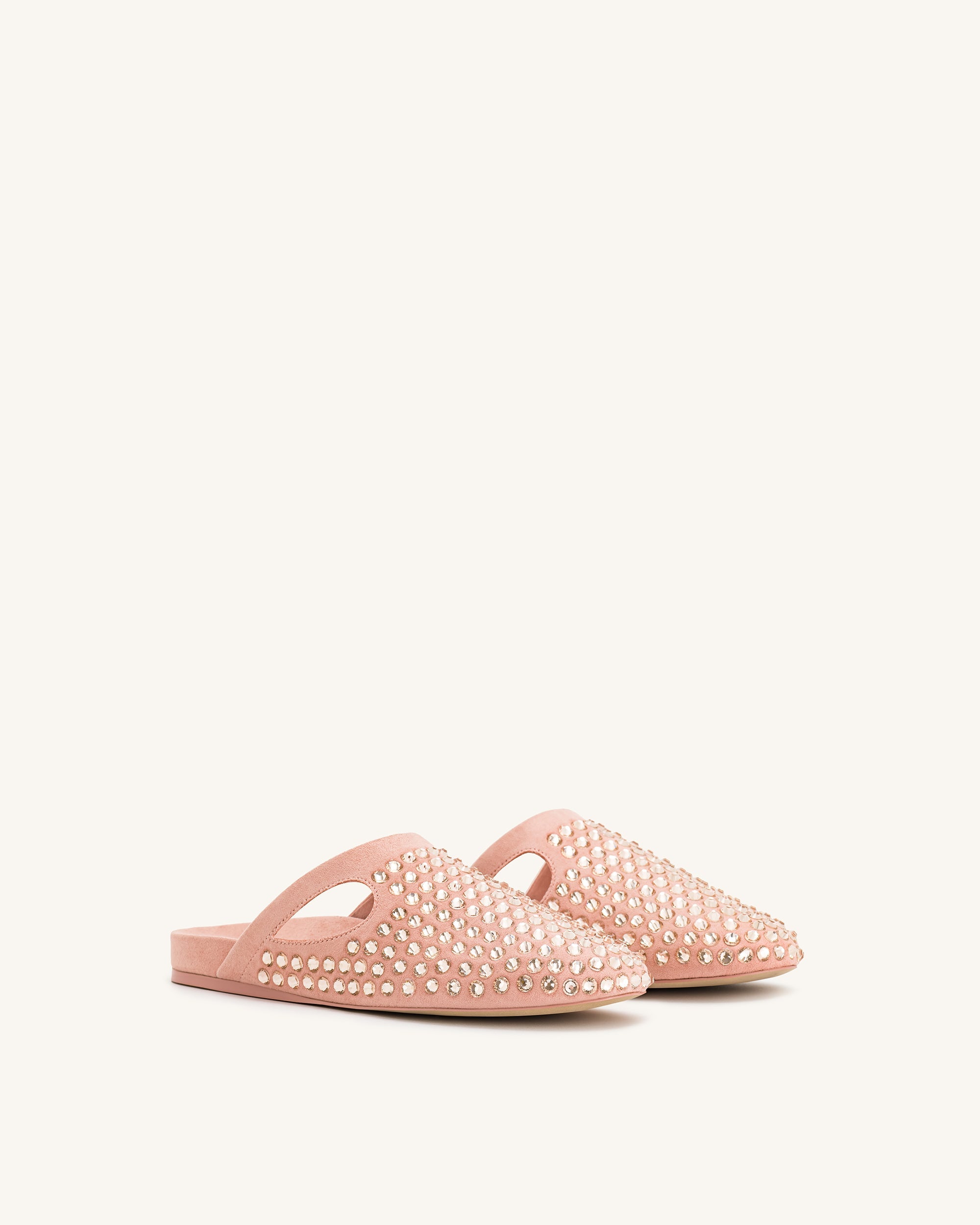 Athena Artificial Crystal Flat Mules - Beige