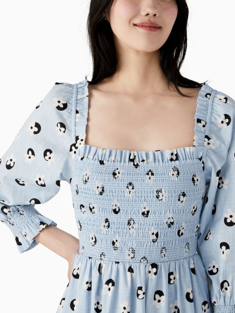 Floral Dot Smocked Midi Dress