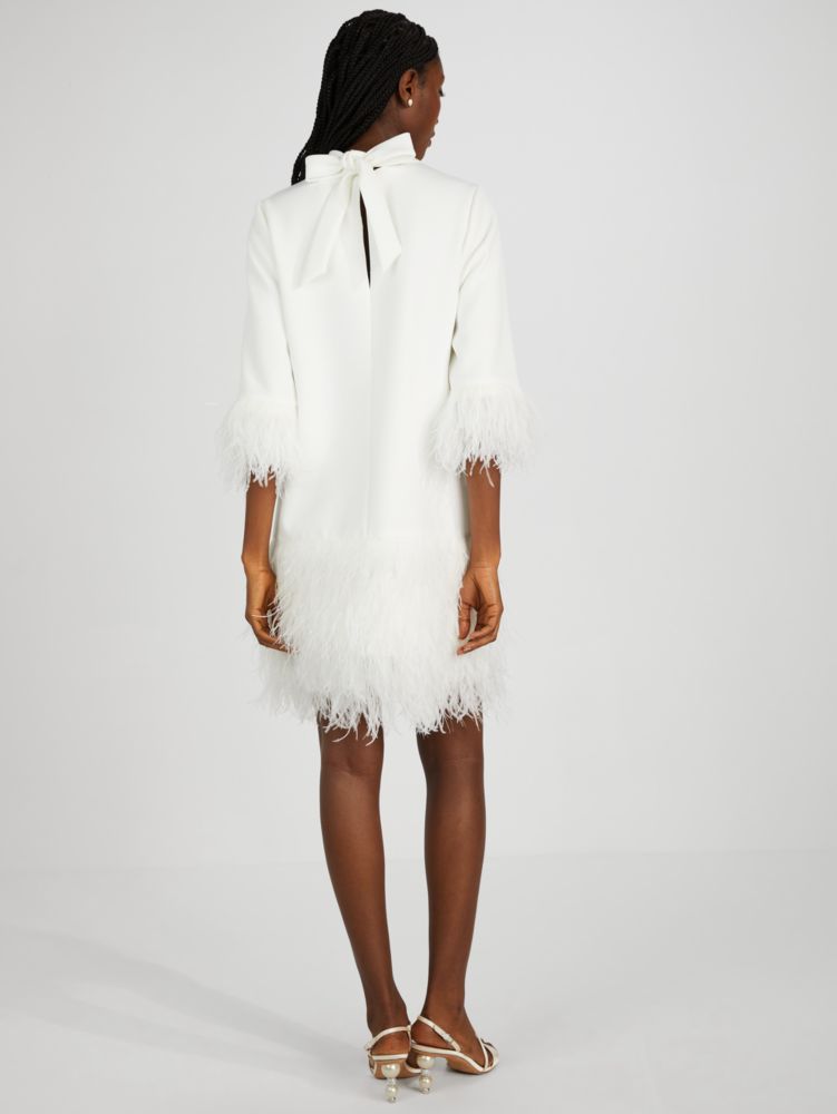 Feather Trim Crepe Dress