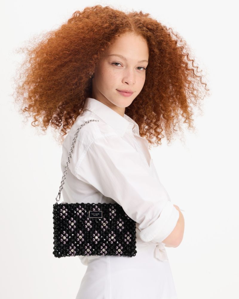 Purl Flower Beaded Mini Shoulder Bag