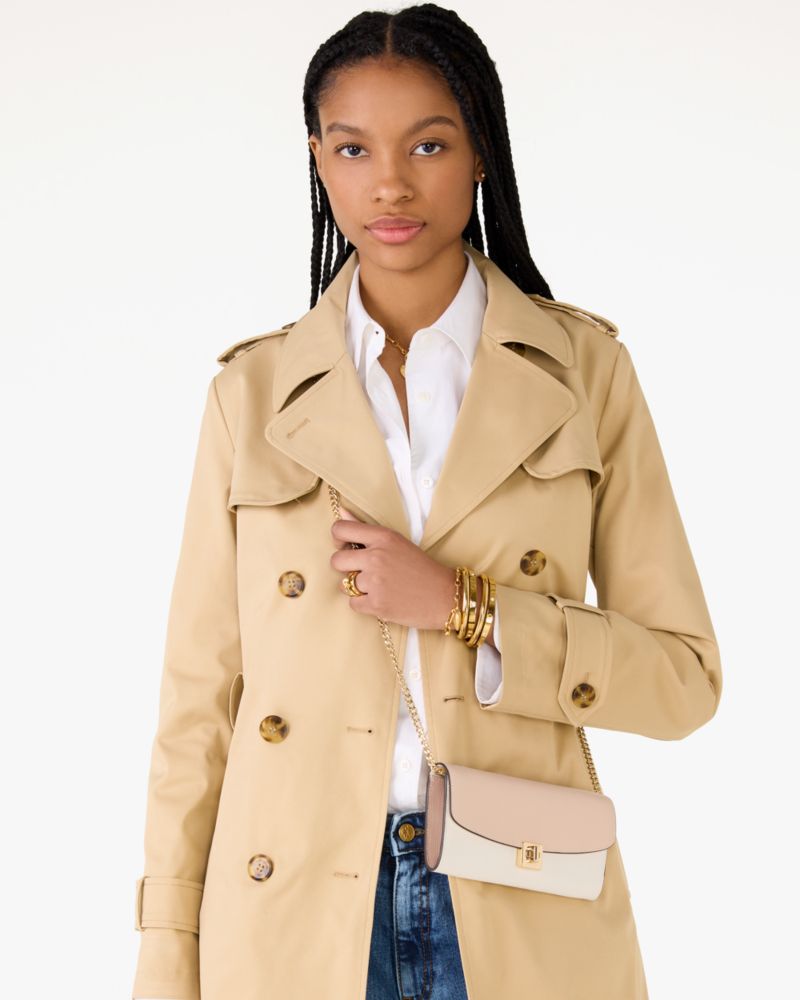 Phoebe Colorblock Refined Grain Leather Turnlock Wallet On A Chain