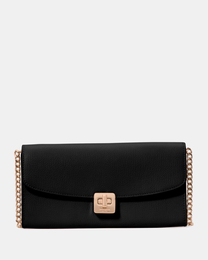 Phoebe Refined Grain Leather Turnlock Wallet On A Chain