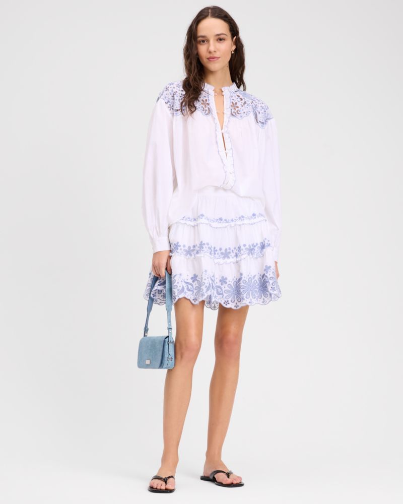 Floral Embroidered Tiered Mini Skirt