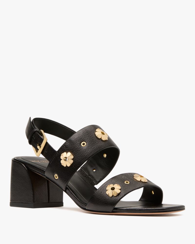 Spade Flower Stud Block Heels