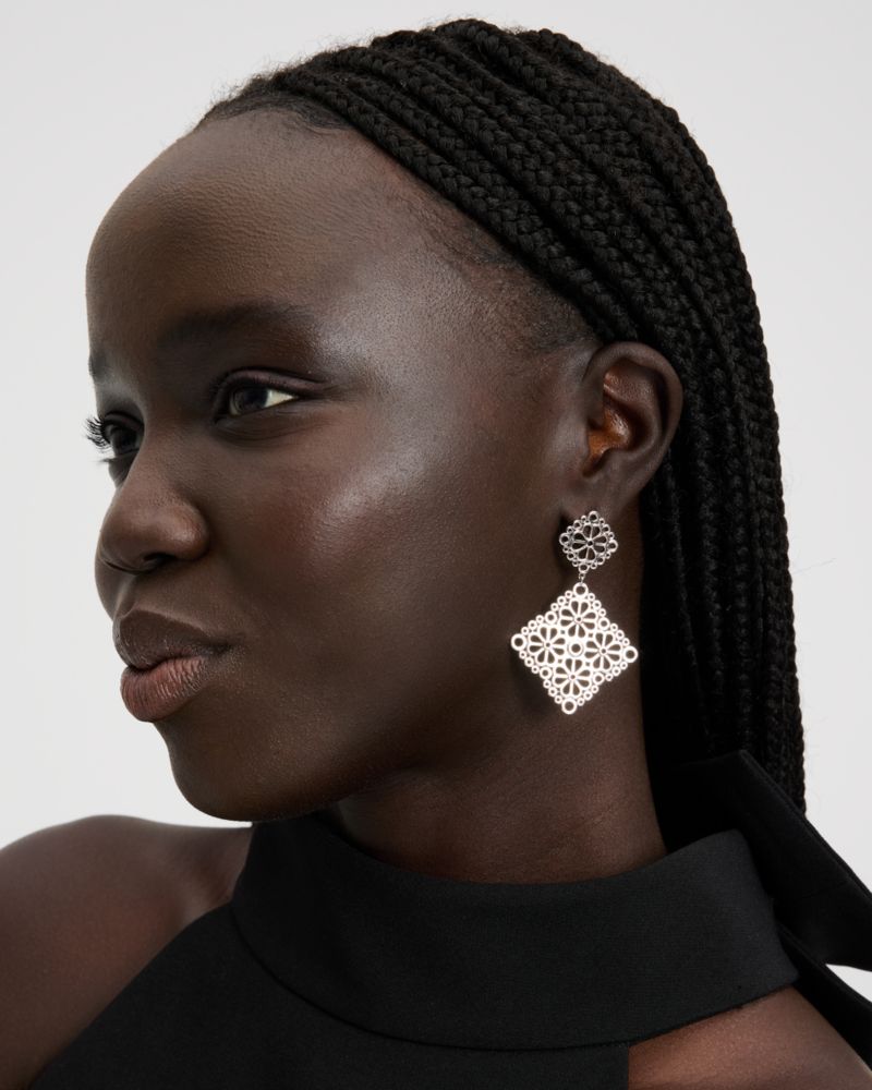 Spade Flower Lace Drop Earrings