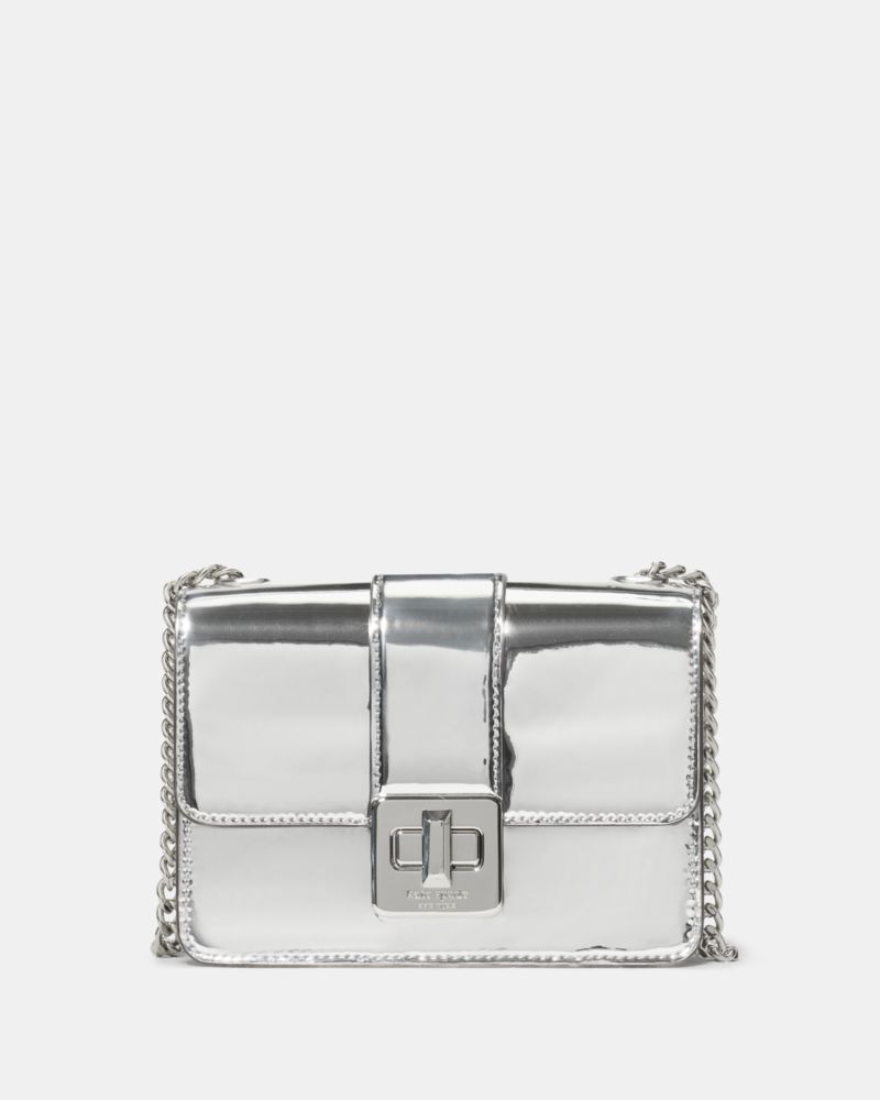 Phoebe Mirror Metallic Turnlock Mini Flap Crossbody