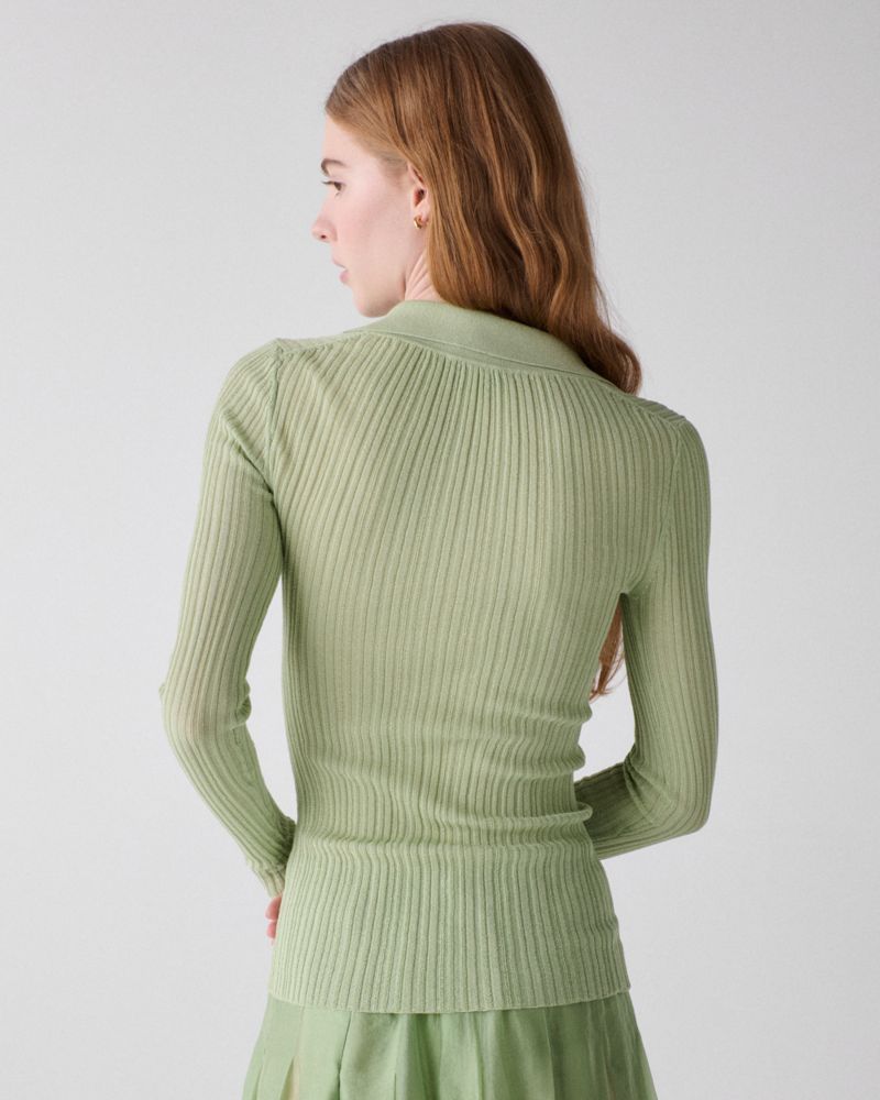 Sheer Long Sleeve Ribbed Polo