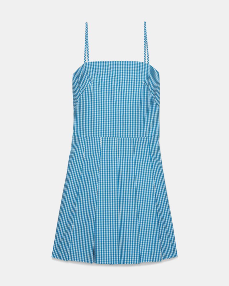 Gingham Open Back Pleated Dress