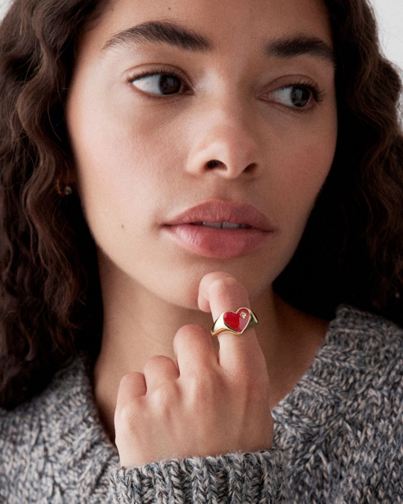 Heart And Spade Enamel Signet Ring