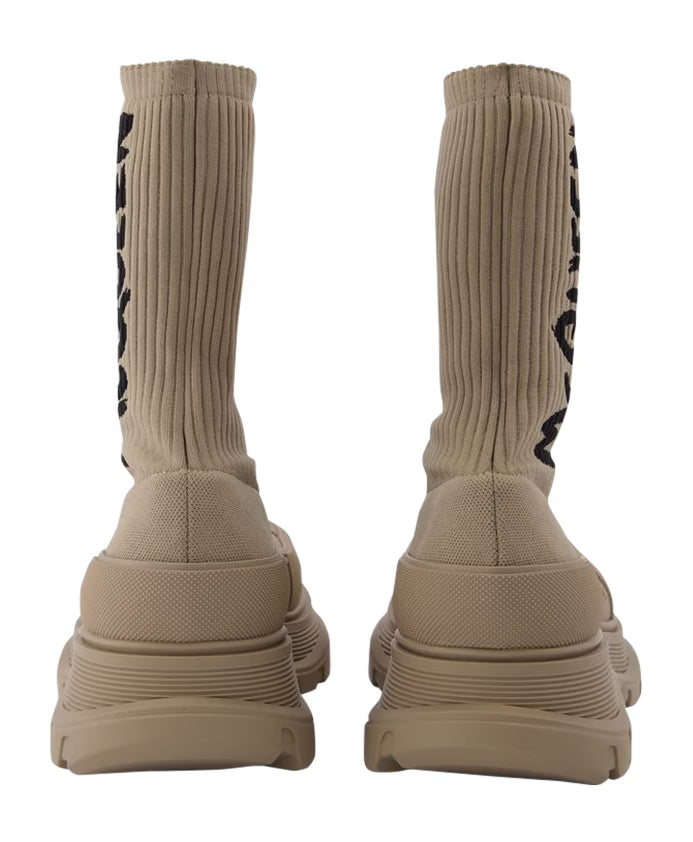 Beige Sock Boots with Black Accents