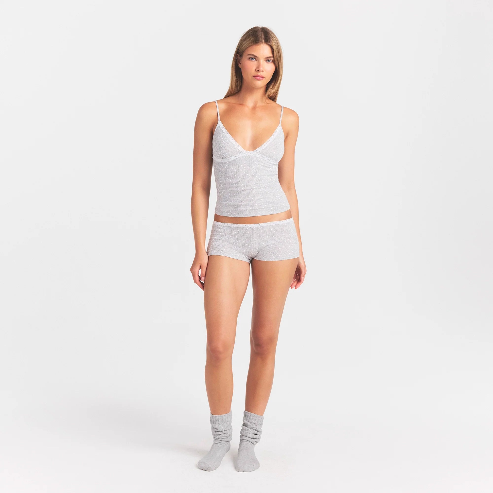 Lightweight Cotton Pointelle Lace Cami and Boy Short Set