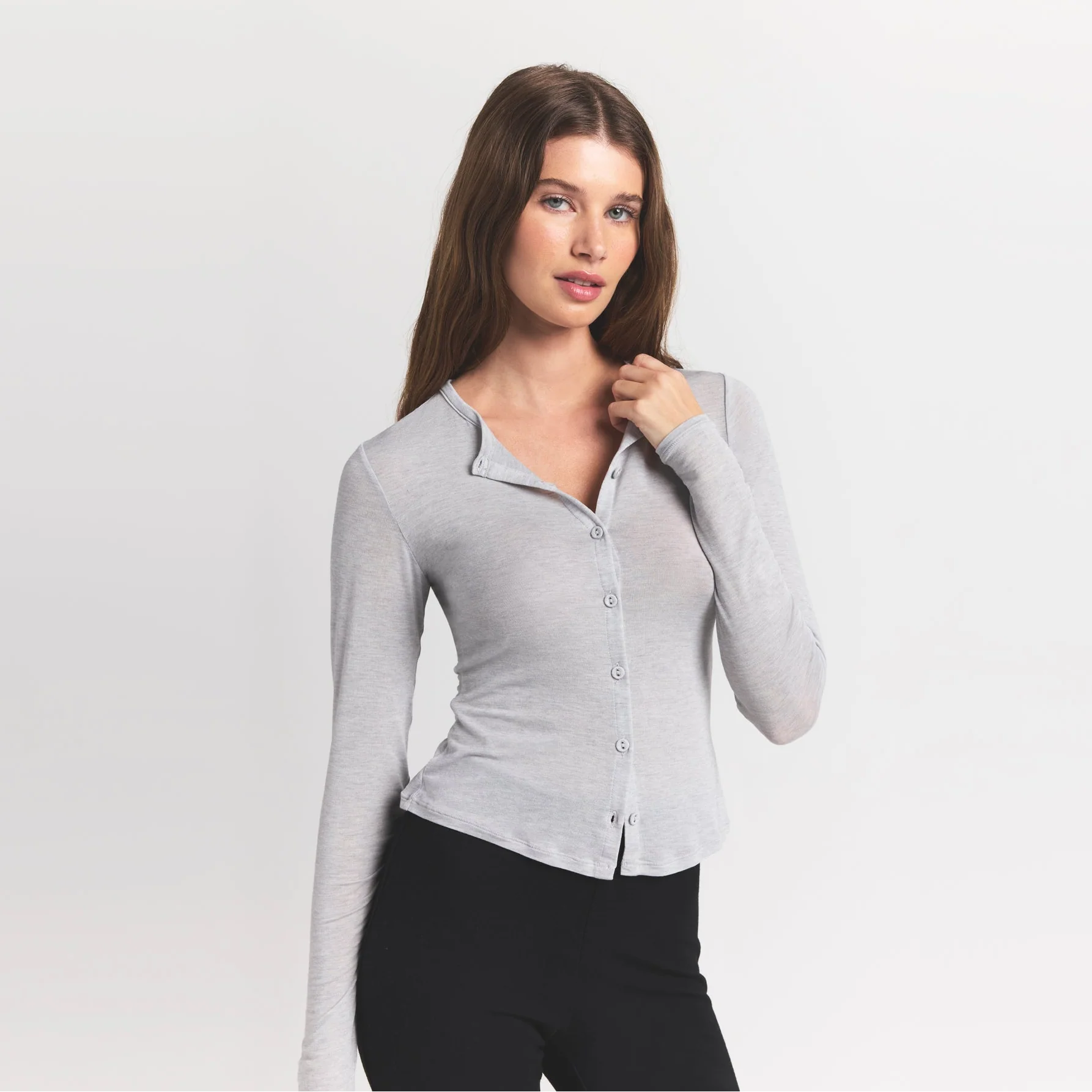 Sheer Modal Cardigan with Covered Buttons