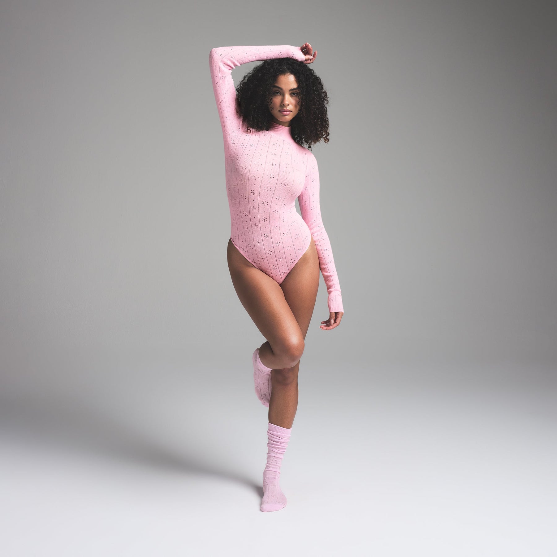 SWEATER POINTELLE TURTLENECK BODYSUIT | BABY PINK