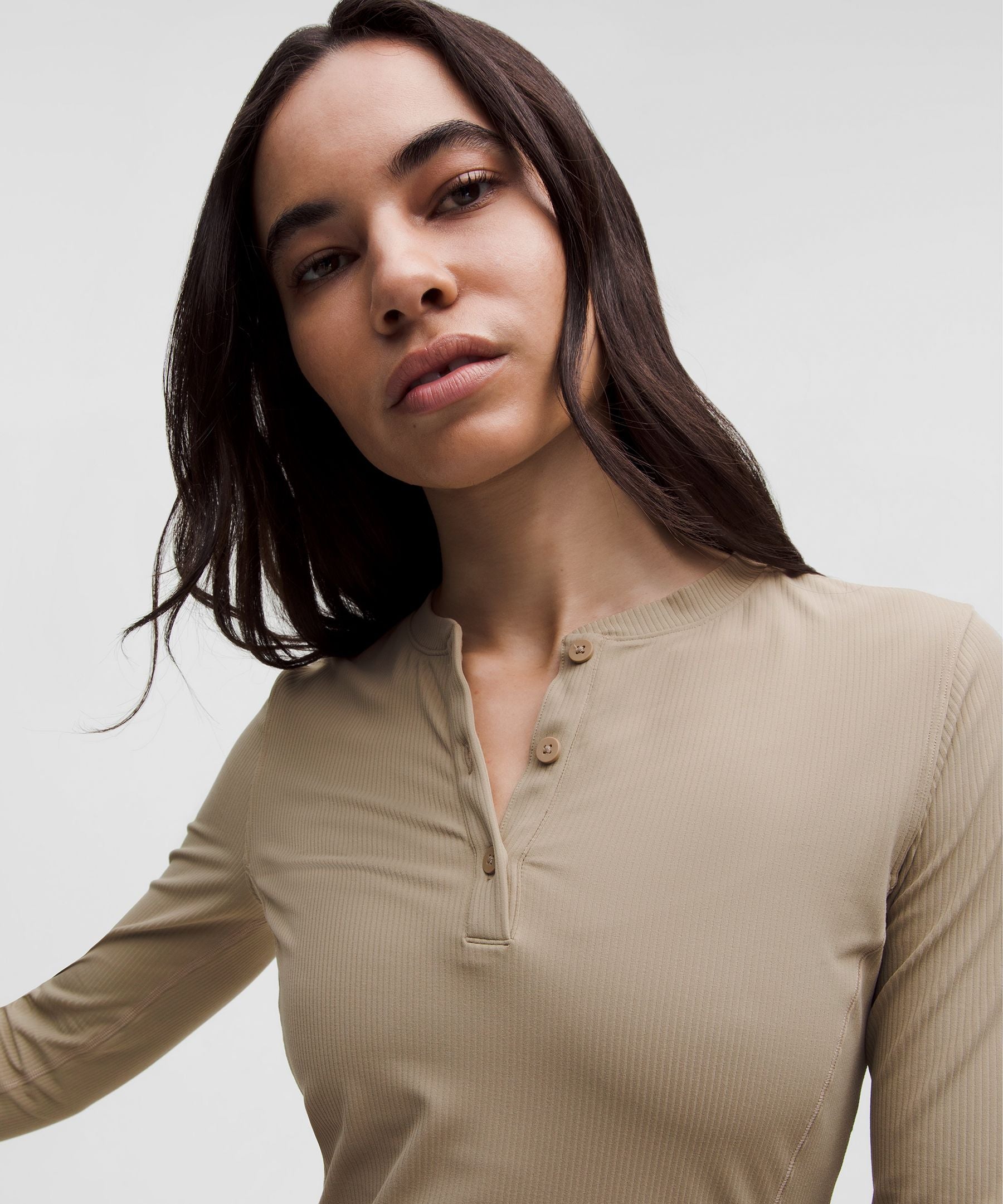 All Aligned Ribbed Long-Sleeve Henley Dress
