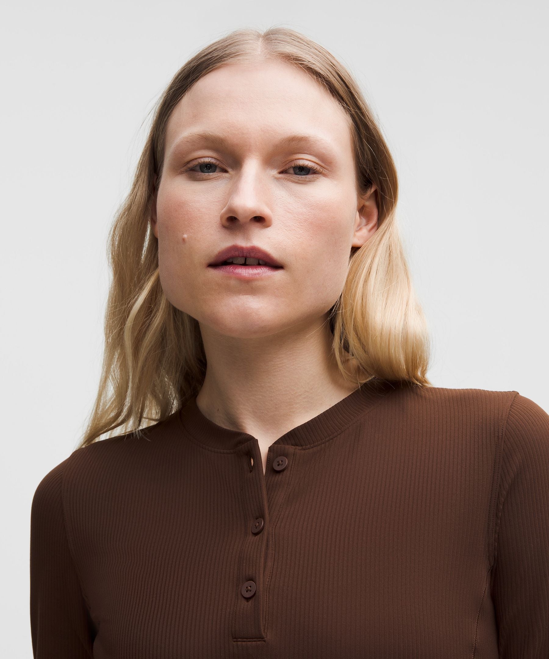 All Aligned Ribbed Long-Sleeve Henley Dress