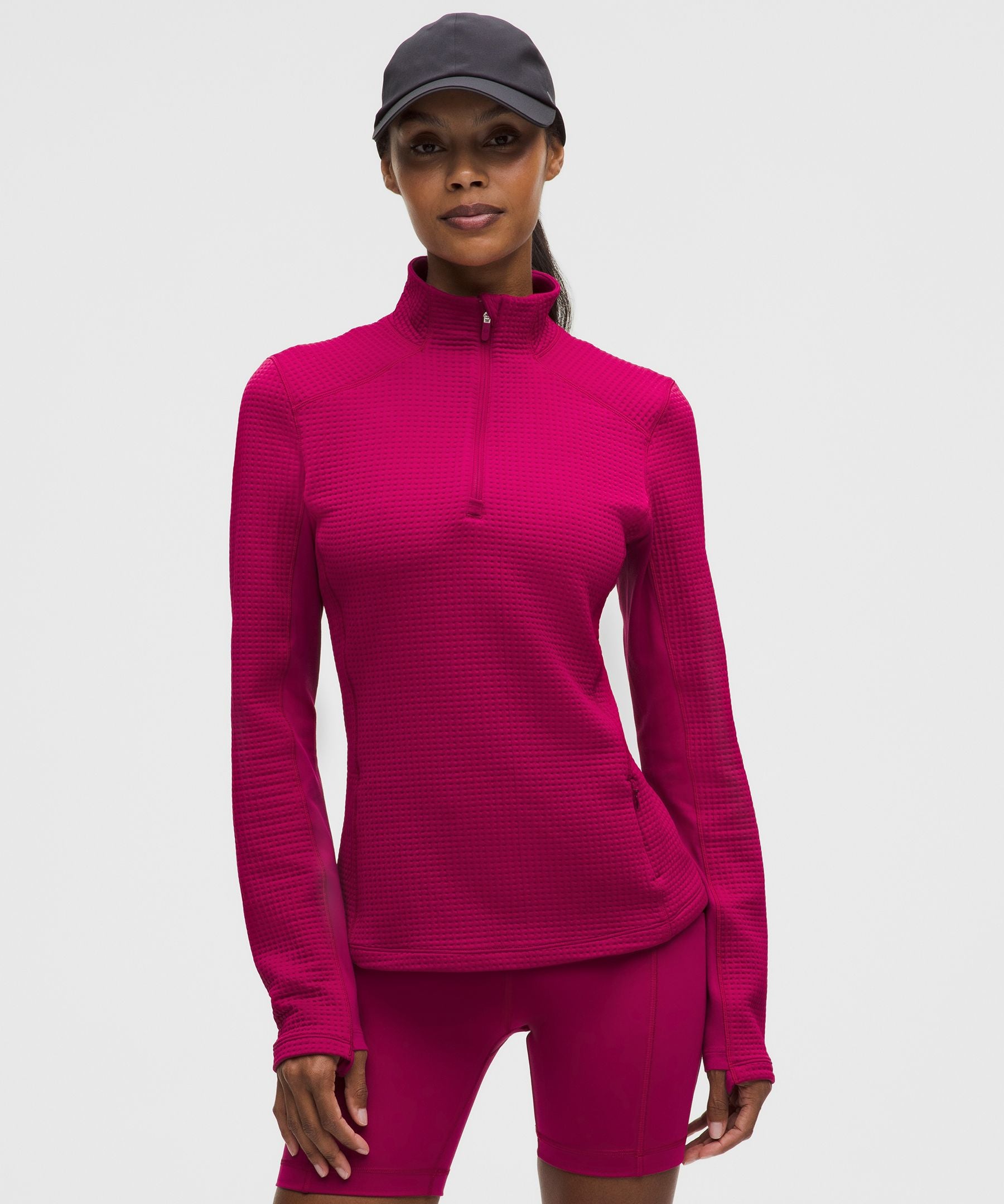 Waffle-Knit Half-Zip Long-Sleeve Shirt