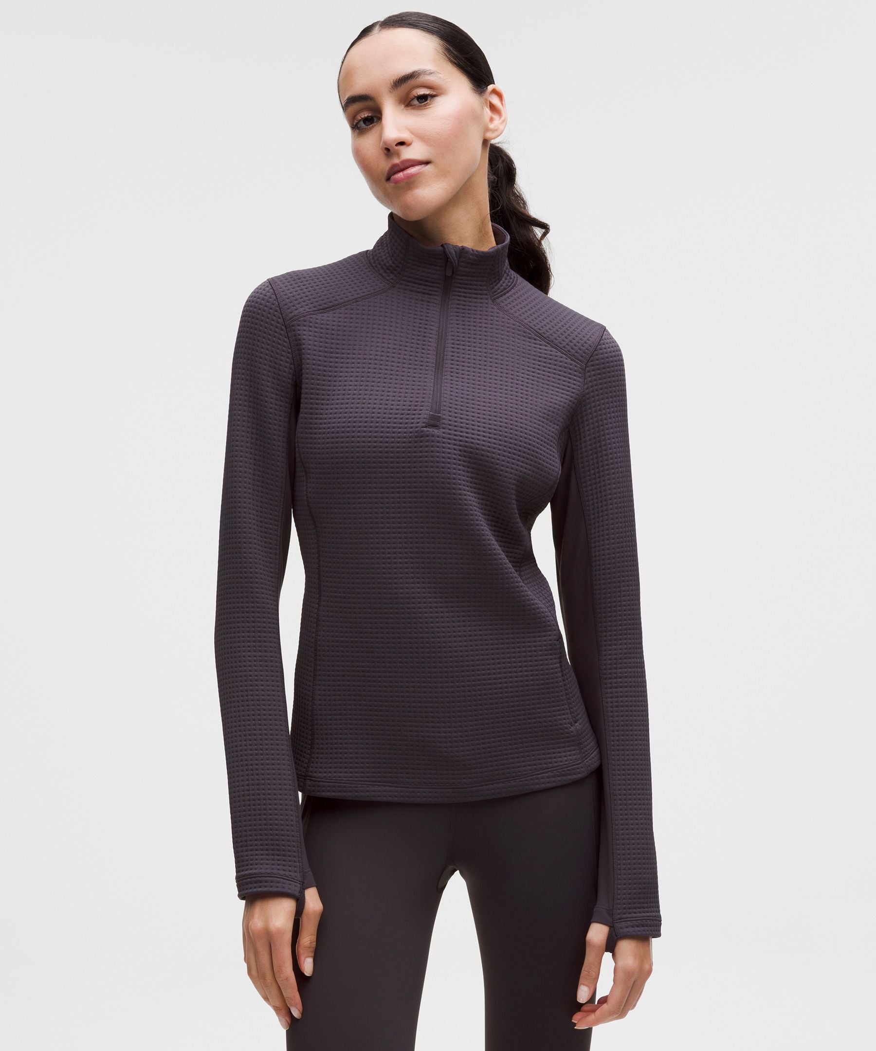 Waffle-Knit Half-Zip Long-Sleeve Shirt