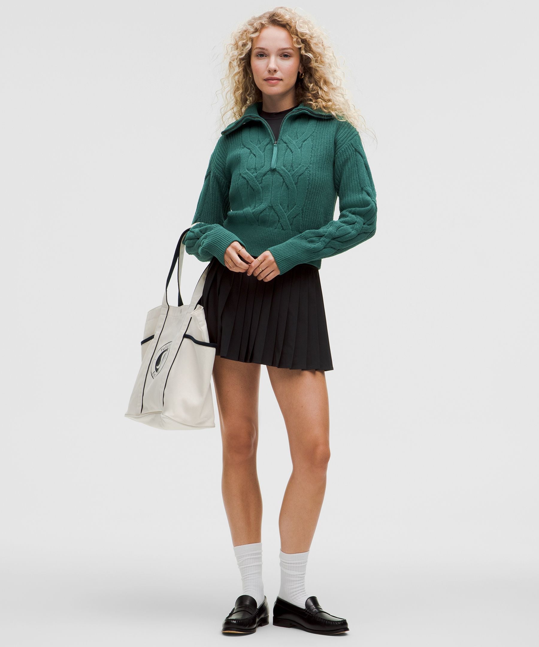Cable-Knit Oversized Half Zip