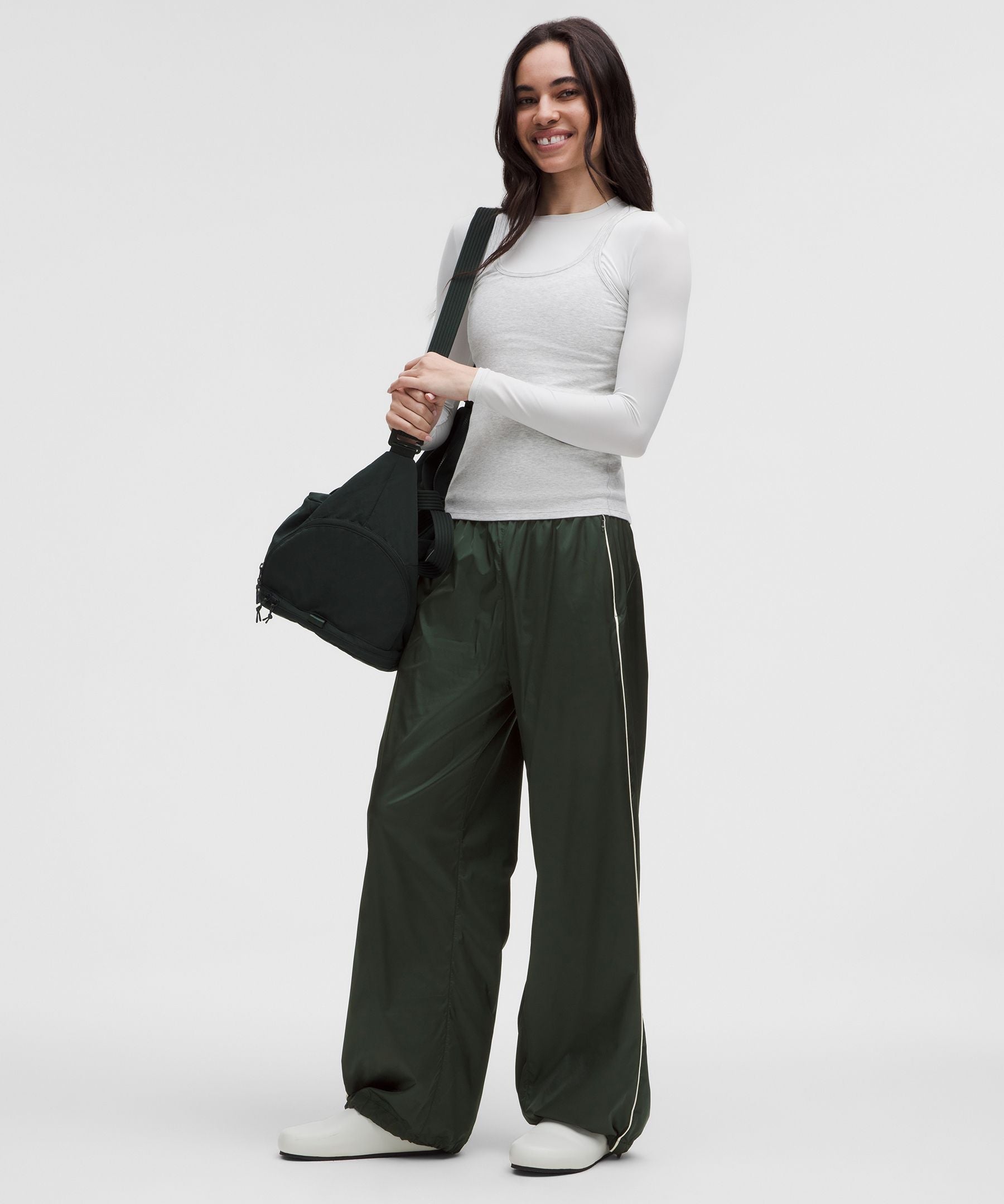 Stretch Satin Nylon Mid-Rise Pant