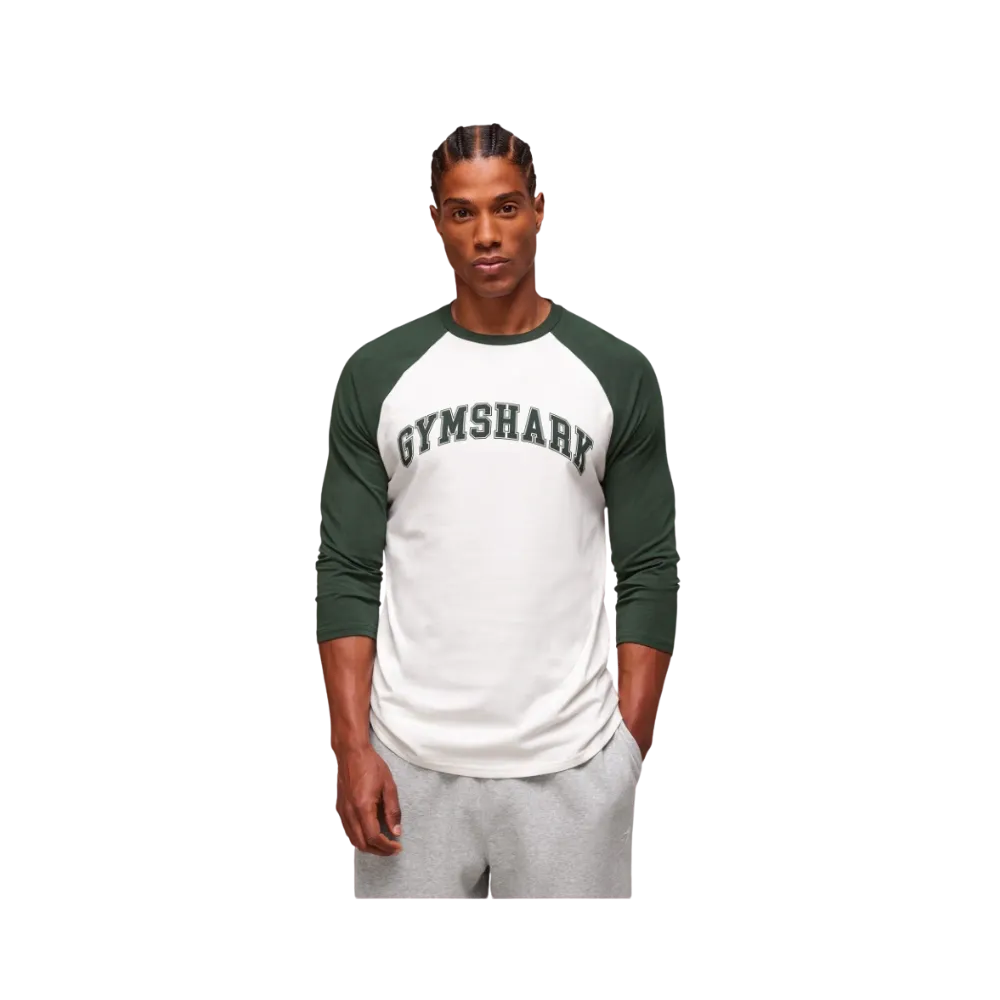 Gymshark GSLC Raglan 3/4 Sleeve T-Shirt - Soft White/Trail Green