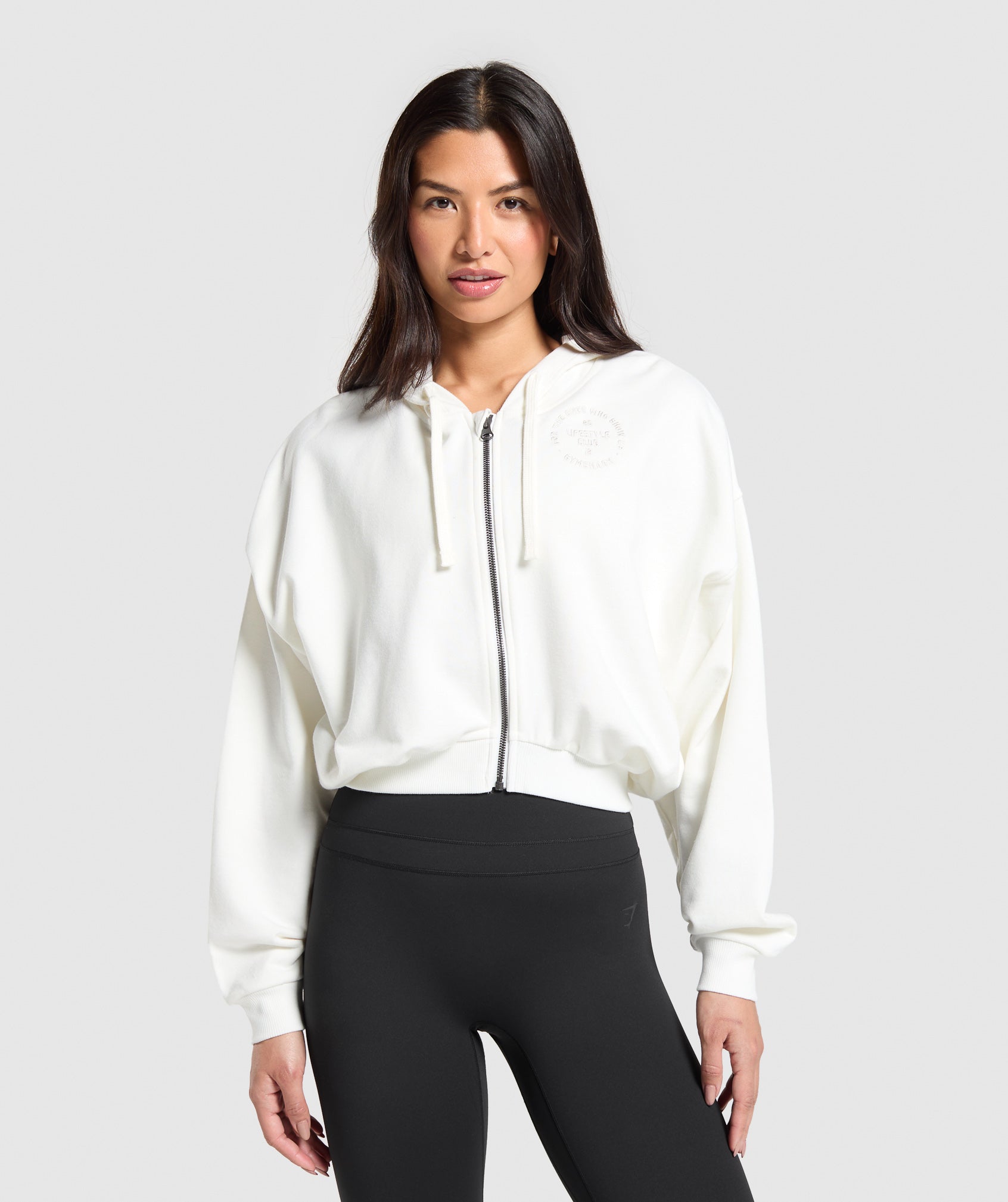 Gymshark Lifestyle Club Graphic Zip Up Hoodie - Soft White