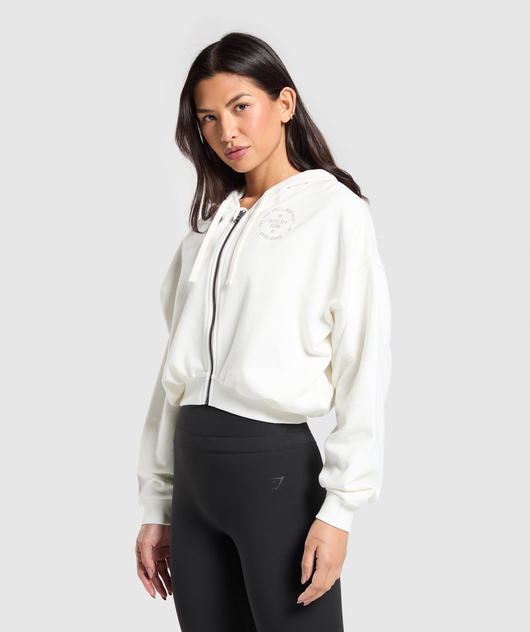 Gymshark Lifestyle Club Graphic Zip Up Hoodie - Soft White