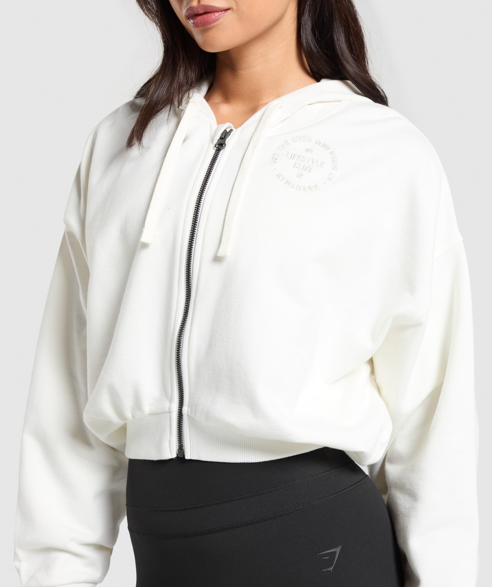 Gymshark Lifestyle Club Graphic Zip Up Hoodie - Soft White