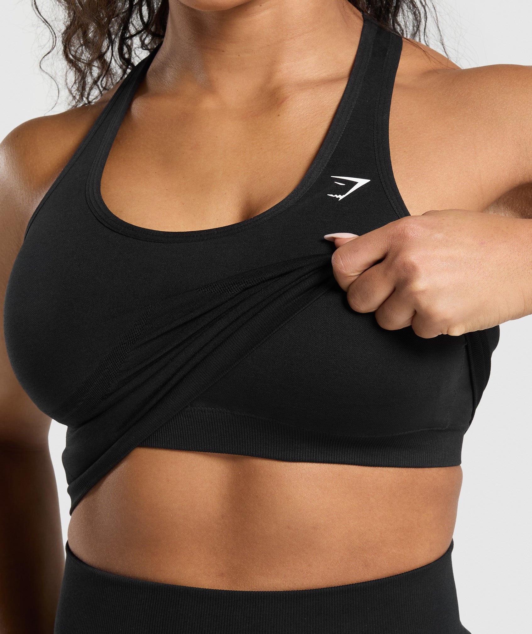 Gymshark Lift Seamless Midi Tank With Shelf - Black/Black Marl