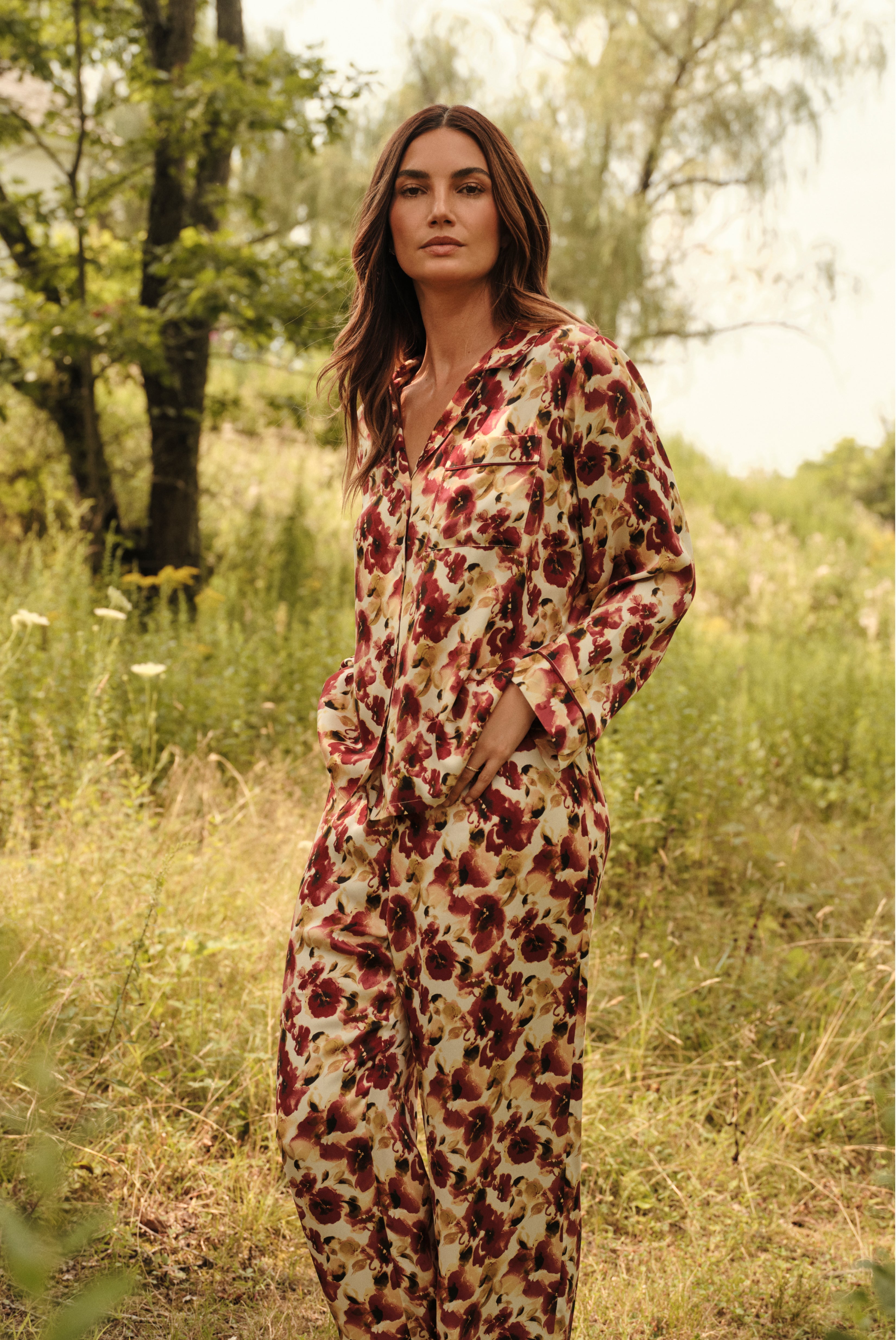 Eberjey x Lily Aldridge - Inez Washable Silk Printed Long PJ Set
