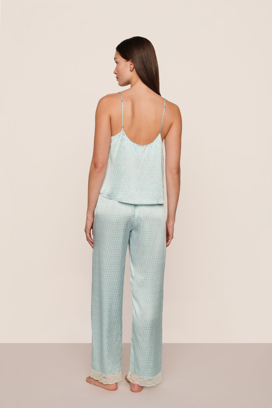 Washable Silk Printed Lace Cami & Pant Set