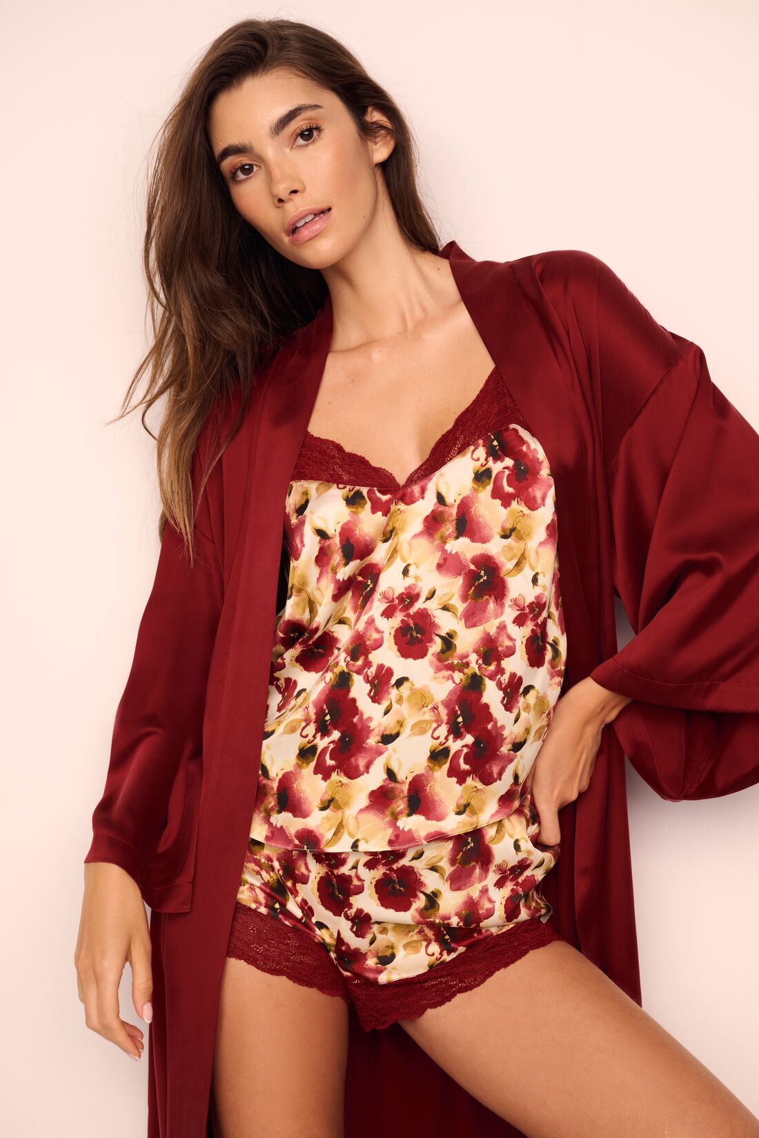 Eberjey x Lily Aldridge - Washable Silk Printed Lace Cami & Short Set