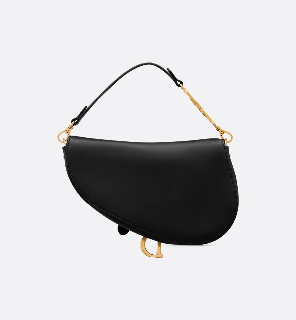 Small Saddle Multicarry Bag with Strap Black Vintage Smooth Calfskin