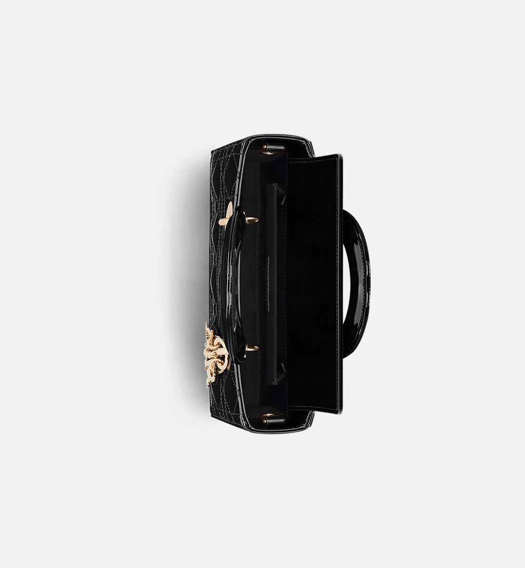 Small Lady D-Joy Bag Black Patent Cannage Calfskin