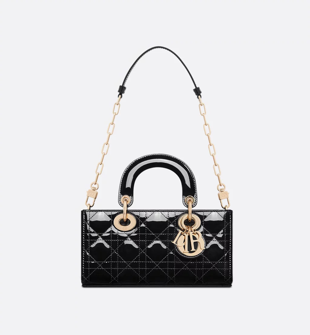 Small Lady D-Joy Bag Black Patent Cannage Calfskin