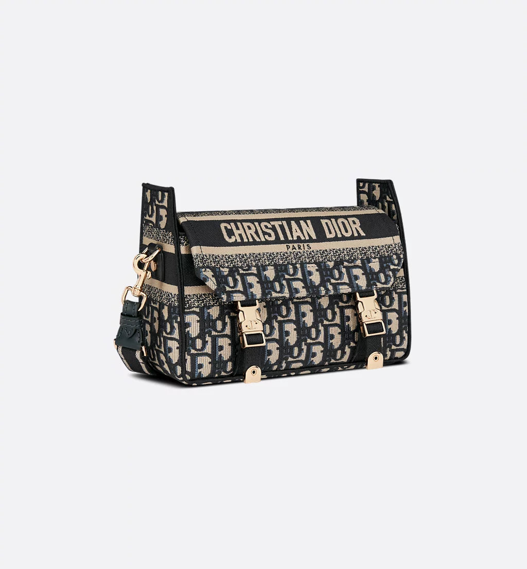 Small Diorcamp Bag Blue Dior Oblique Embroidery