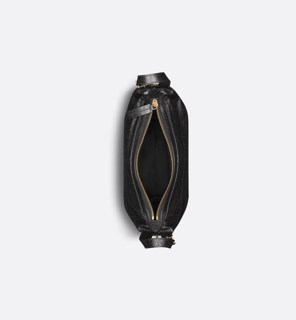 Small D-Journey Bag in Crinkled Calfskin Black Flat Macrocannage