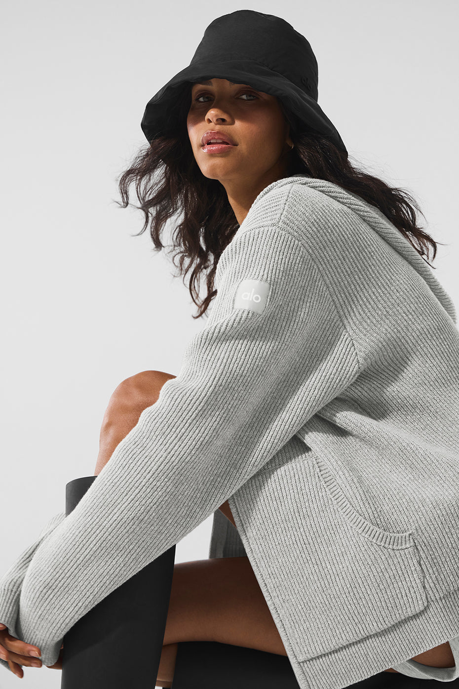 Domain Rib Knit Full Zip Sweater