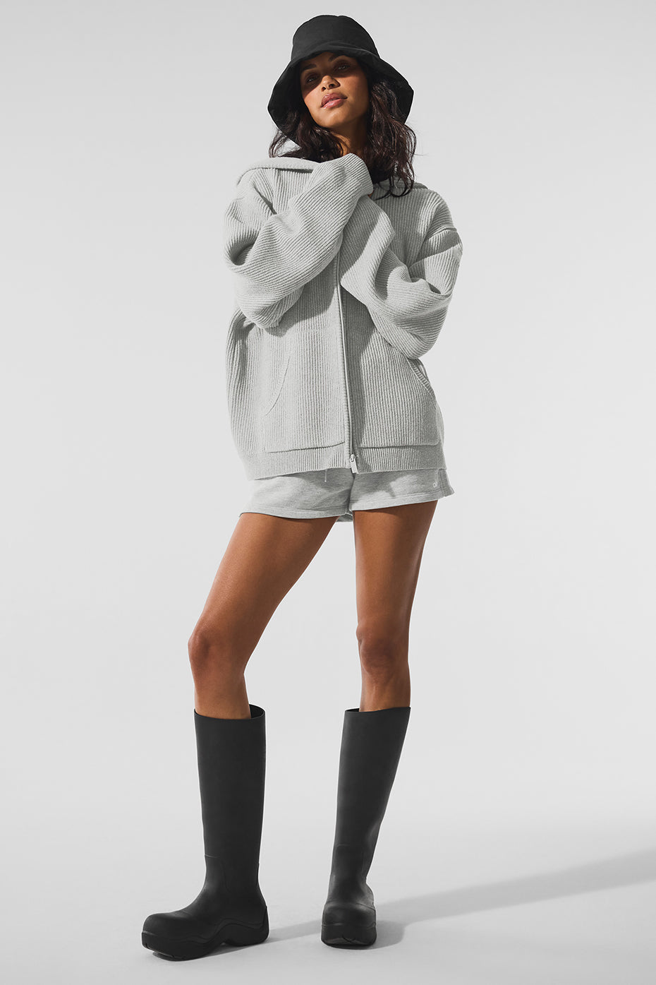 Domain Rib Knit Full Zip Sweater