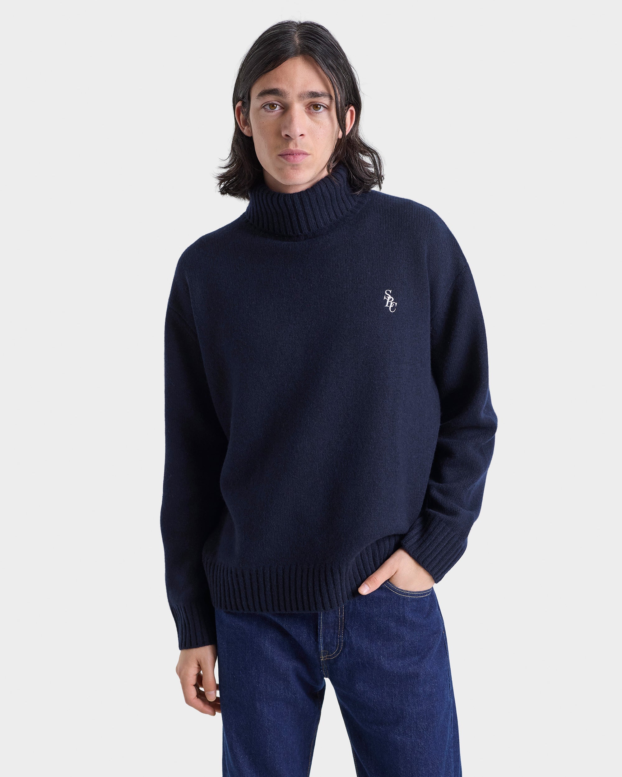 SRC Wool Turtleneck - Navy/White
