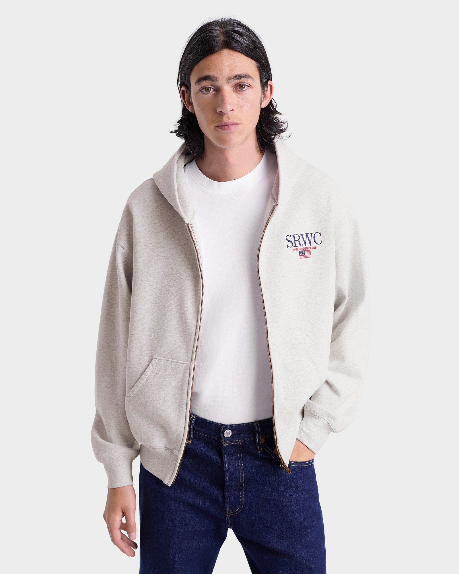 Nautical Embroidered Zip Hoodie - Heather Gray/Navy