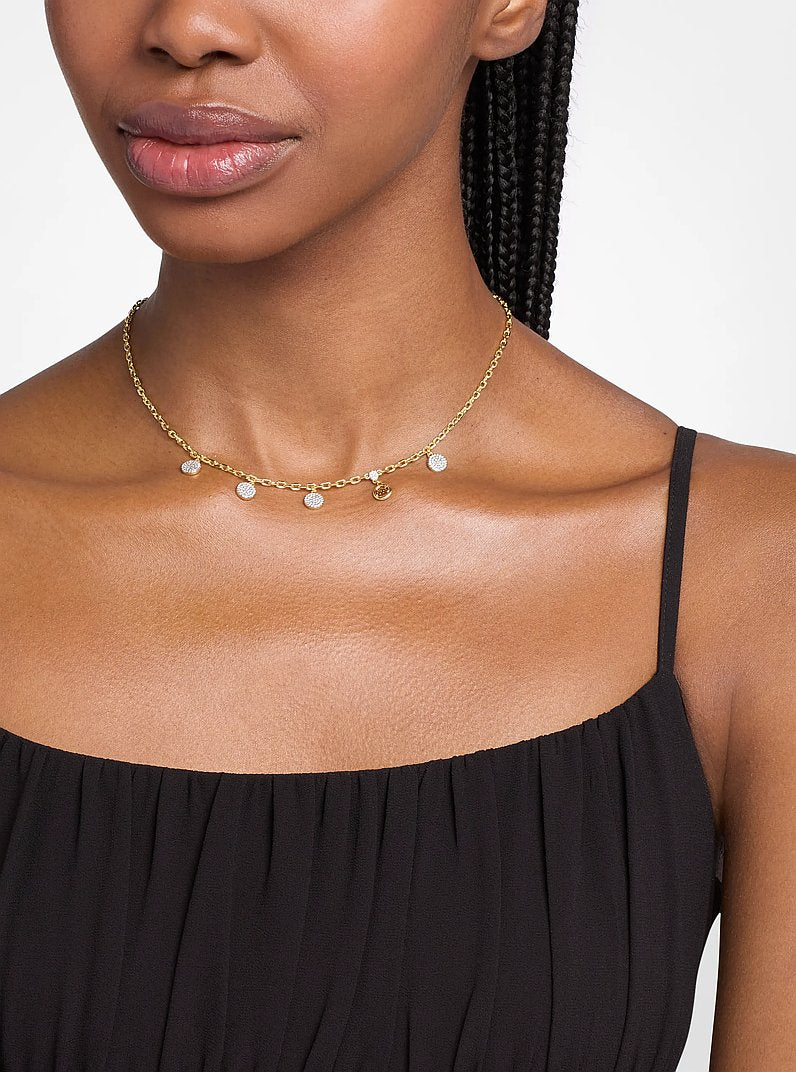 Brass Pavé Disk Charm Necklace